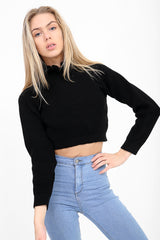 Ruffle Neck Cropped Knitted Jumper
