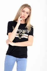 Bonjour Slogan gedrucktes T -Shirt