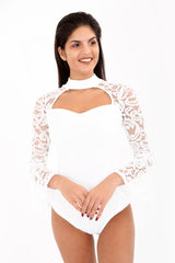 Kanten belmouw choker nek bodysuit