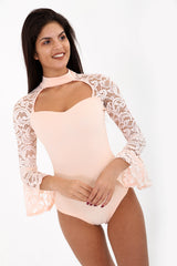 Kanten belmouw choker nek bodysuit
