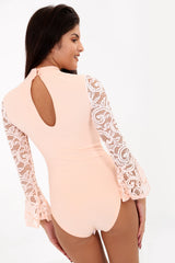 Kanten belmouw choker nek bodysuit