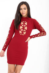 Laser Cut Front And Sleeves Bodycon Dress
