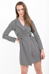 Gingham Print Button Detail Blazer Dress