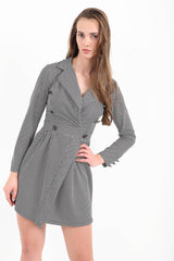 Gingham Print Button Detail Blazer Dress