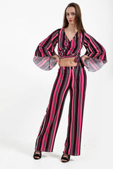 Stripe Print Wide Leg Trousers