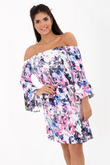 Bloemenprint bardot tie knoop slinky jurk