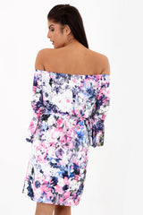 Bloemenprint bardot tie knoop slinky jurk
