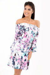 Bloemenprint bardot tie knoop slinky jurk