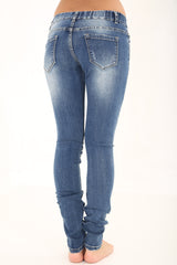 Lace Up Eyelet Front Distressed Denim Jeans