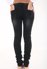 Lace Up Eyelet Front Distressed Denim Jeans