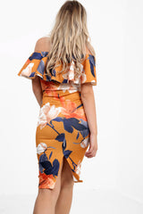 Floral Print Off The Shoulder Frill Bardot Dress