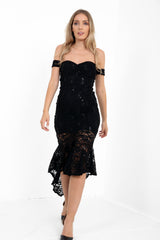 Sequin Floral Lace Fishtail Bandeau Dress