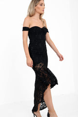 Sequin Floral Lace Fishtail Bandeau Dress