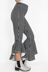 Striped Flared Frill Hem Cropped Trousers