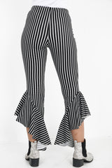 Striped Flared Frill Hem Cropped Trousers