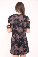 Vestido de camiseta láser con manga cortada y tono delantero