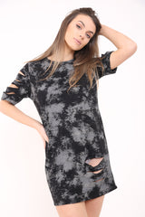 Vestido de camiseta láser con manga cortada y tono delantero