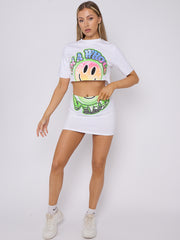 Smiley Graphic Crop Top & Skirt Co-ord