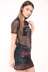 Internationale tour geprinte mesh longline t -shirt jurk