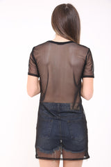Internationale tour geprinte mesh longline t -shirt jurk