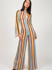 Keyhole Front Striped Jumpsuit