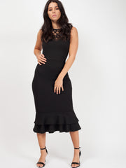 Häkelspitze Frill Hem Midi Kleid