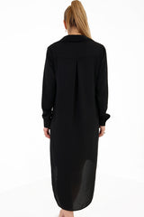 Longline Dip Hem Embroidered Shirt Dress