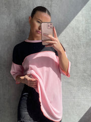 Kontrast Farbblockstitch Detail Top