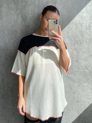 Kontrast Farbblockstitch Detail Top
