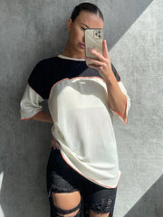 Kontrast Farbblockstitch Detail Top