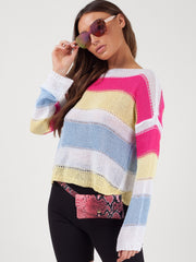 Stripe Long Sleeve Crochet Knitted Crop Top