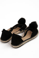 Faux Fur Pom Pom Strappy Peep Toe Sandals