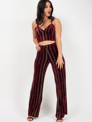 Glitter Stripe Velour Trouser