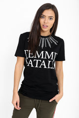Femme Fatale Slogan bedruckte T -Shirt