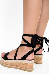 Suede Tie Up Espadrille Platform Sandals