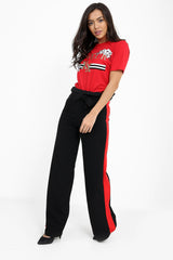 Side Stripe Paper Bag Wide Leg Trousers