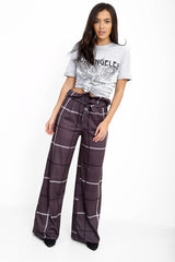 Checked Wide Leg Paper Bag Tie Waist Trousers