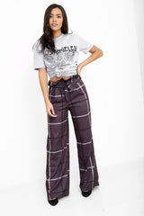 Checked Wide Leg Paper Bag Tie Waist Trousers