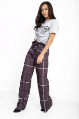 Checked Wide Leg Paper Bag Tie Waist Trousers