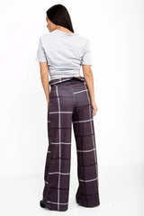 Checked Wide Leg Paper Bag Tie Waist Trousers