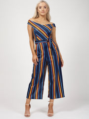 Multi Striped Bardot Culotte Jumpsuit