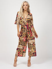Baroque Print Wrap Front Culotte Jumpsuit