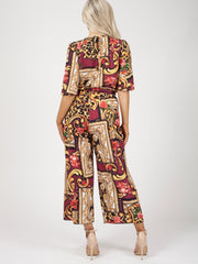 Baroque Print Wrap Front Culotte Jumpsuit