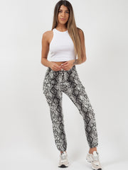 Snake Print Cuffed Hem Cargo Trousers