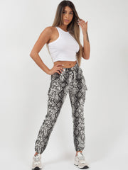 Snake Print Cuffed Hem Cargo Trousers
