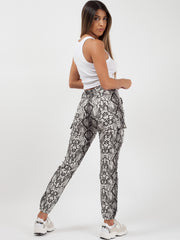 Snake Print Cuffed Hem Cargo Trousers