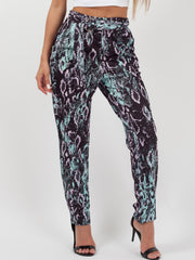 Snake Print Belted Buckle Trousers