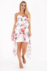 Spring Floral Asymmetric Dip Hem Chiffon Cami Dress