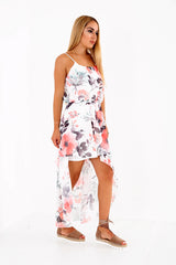 Spring Floral Asymmetric Dip Hem Chiffon Cami Dress