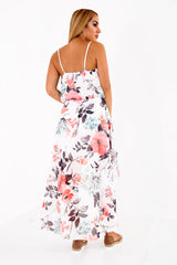 Spring Floral Asymmetric Dip Hem Chiffon Cami Dress